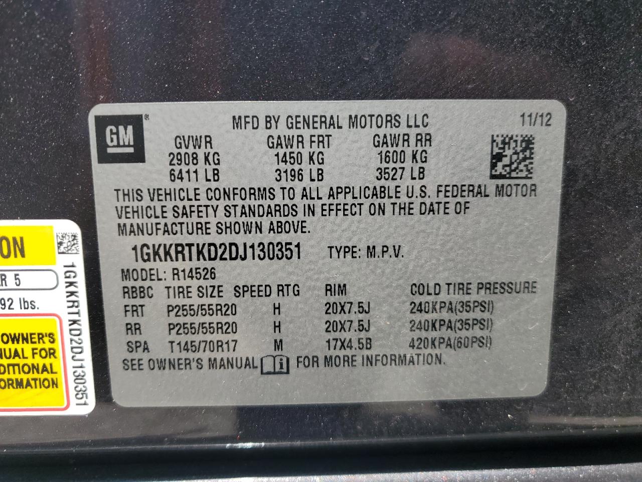 2013 GMC Acadia Denali VIN: 1GKKRTKD2DJ130351 Lot: 84202515