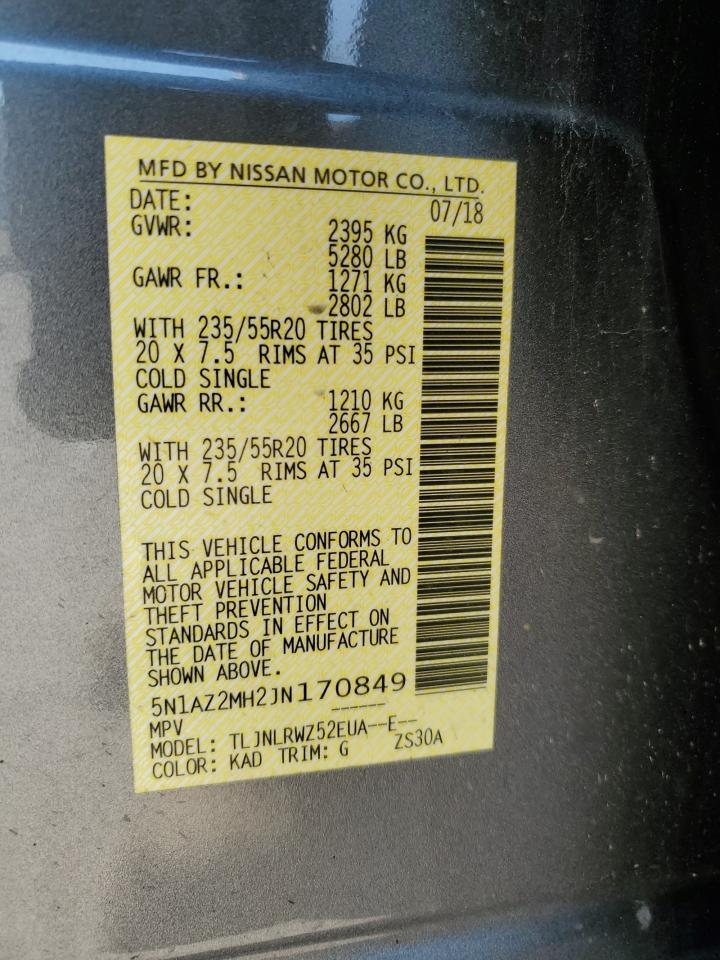 2018 Nissan Murano S VIN: 5N1AZ2MH2JN170849 Lot: 59020885
