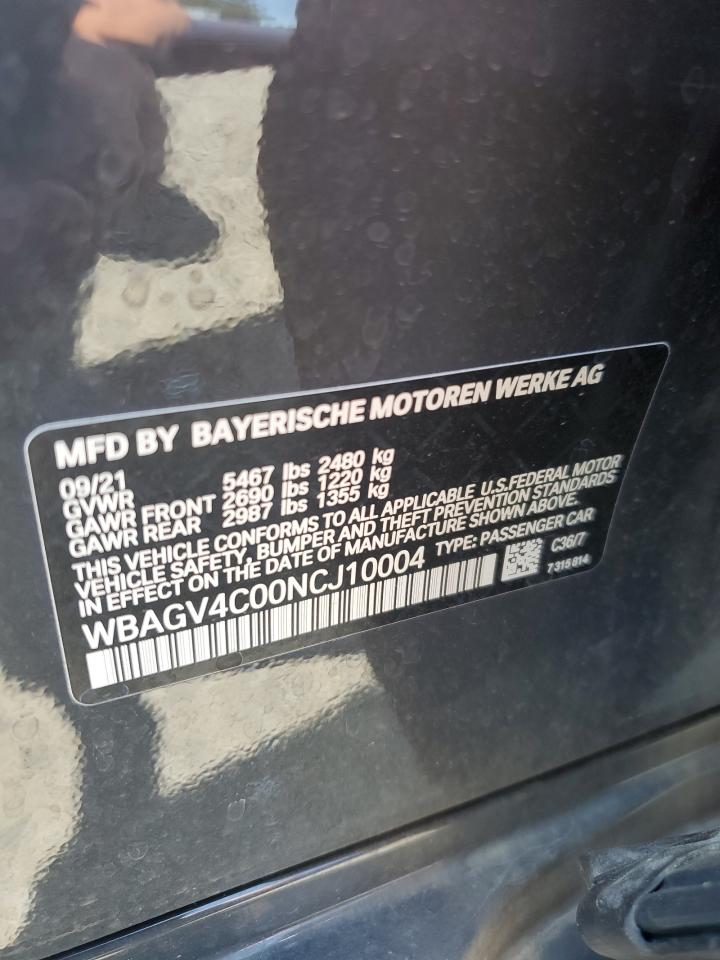 2022 BMW 840Xi VIN: WBAGV4C00NCJ10004 Lot: 61475915