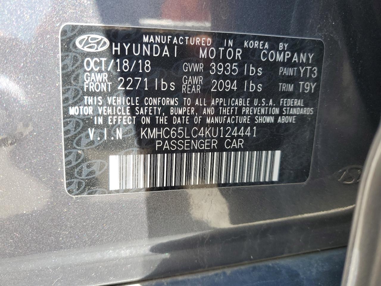 2019 Hyundai Ioniq Blue VIN: KMHC65LC4KU124441 Lot: 62080295