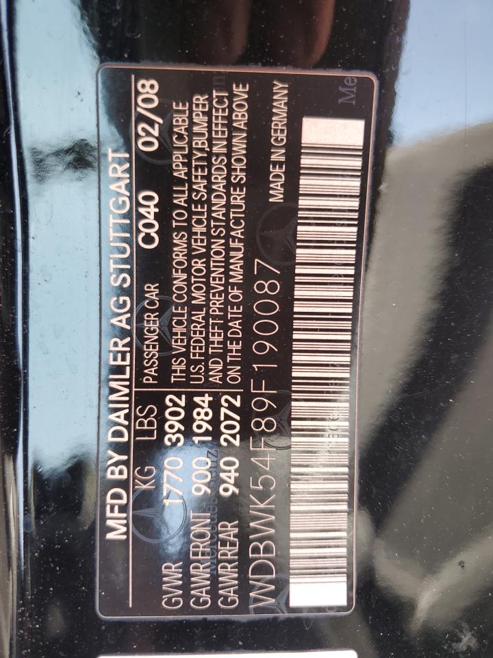 2009 Mercedes-Benz Slk 300 VIN: WDBWK54F89F190087 Lot: 59979245