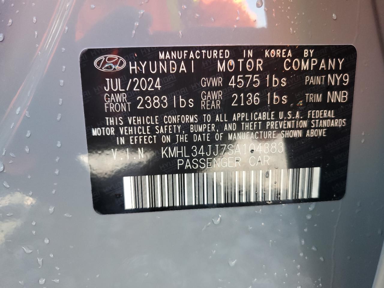 2025 Hyundai Sonata Hybrid VIN: KMHL34JJ7SA104383 Lot: 62238555