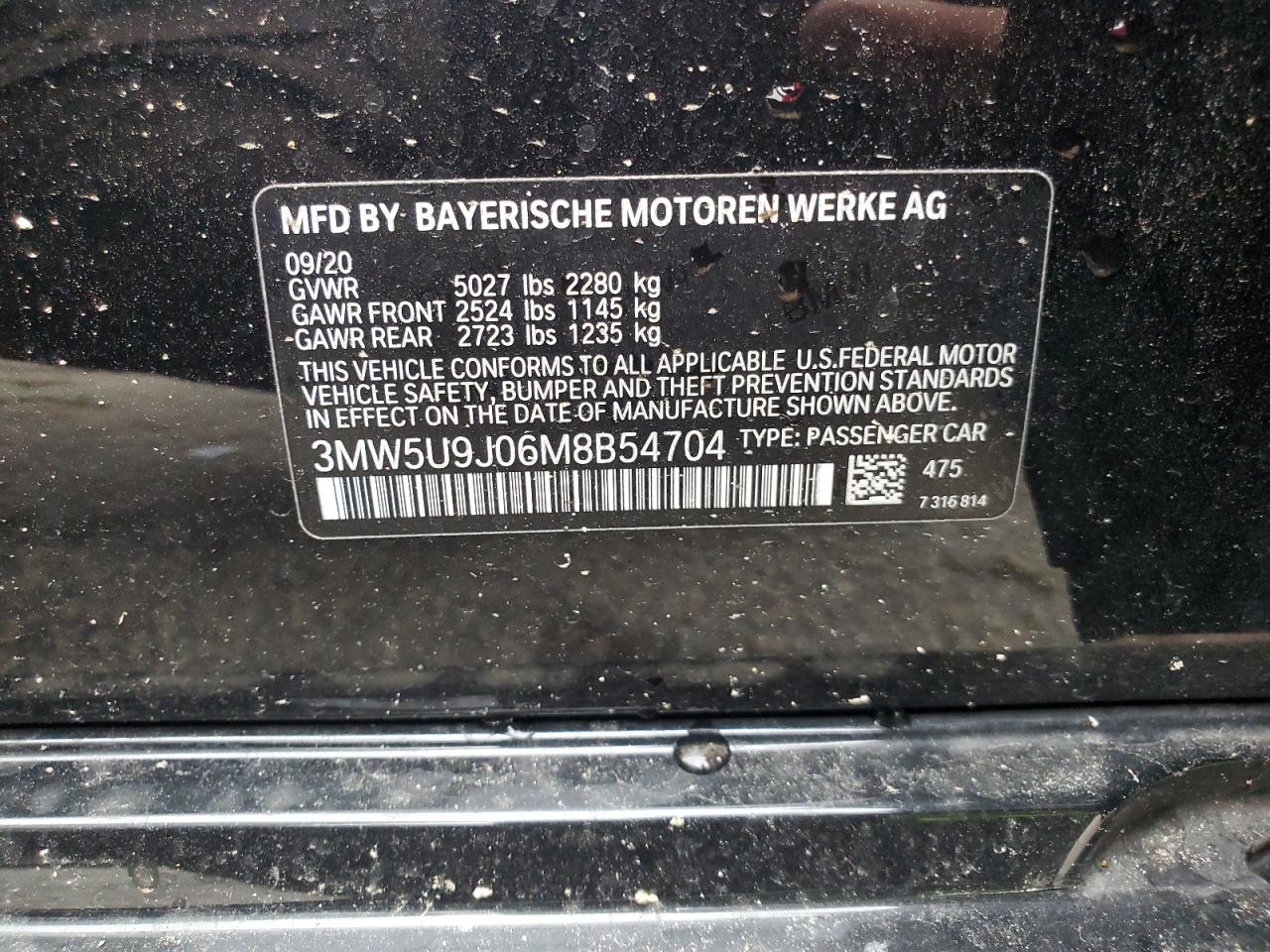 2021 BMW M340Xi VIN: 3MW5U9J06M8B54704 Lot: 58649145