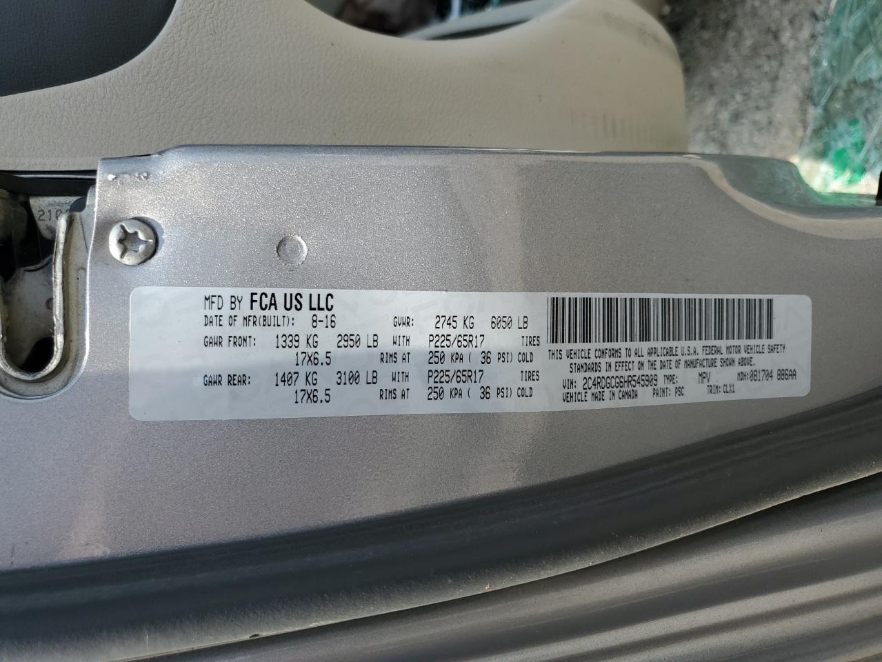 2017 Dodge Grand Caravan Sxt VIN: 2C4RDGCG6HR54909 Lot: 60601665