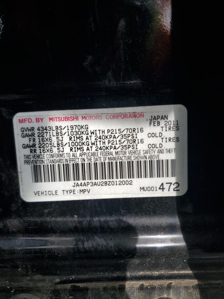 2011 Mitsubishi Outlander Sport Es VIN: JA4AP3AU2BZ012002 Lot: 61590635