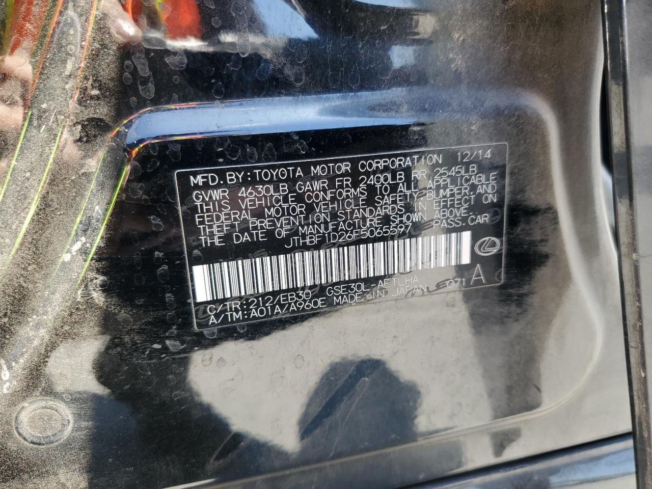 JTHBF1D26F5065597 2015 Lexus Is 250