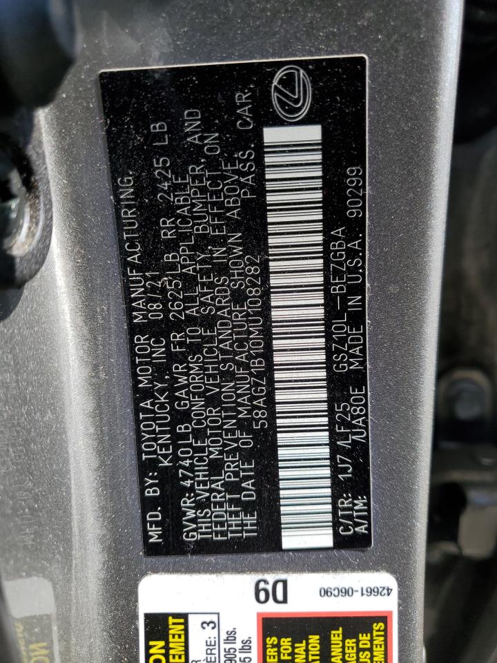 2021 Lexus Es 350 Base VIN: 58AGZ1B10MU108282 Lot: 61002645