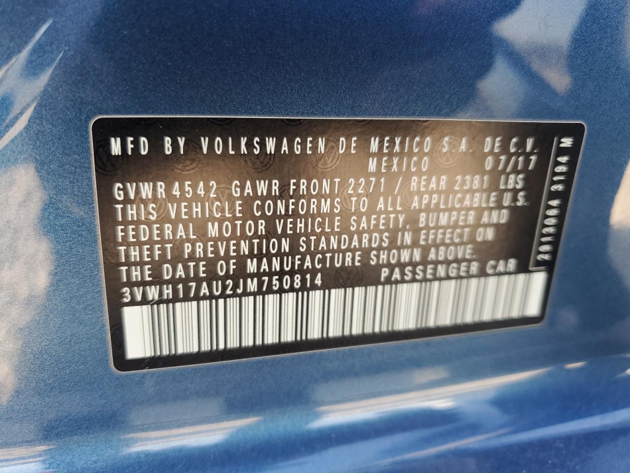 2018 Volkswagen Golf Alltrack S VIN: 3VWH17AU2JM750814 Lot: 60375635