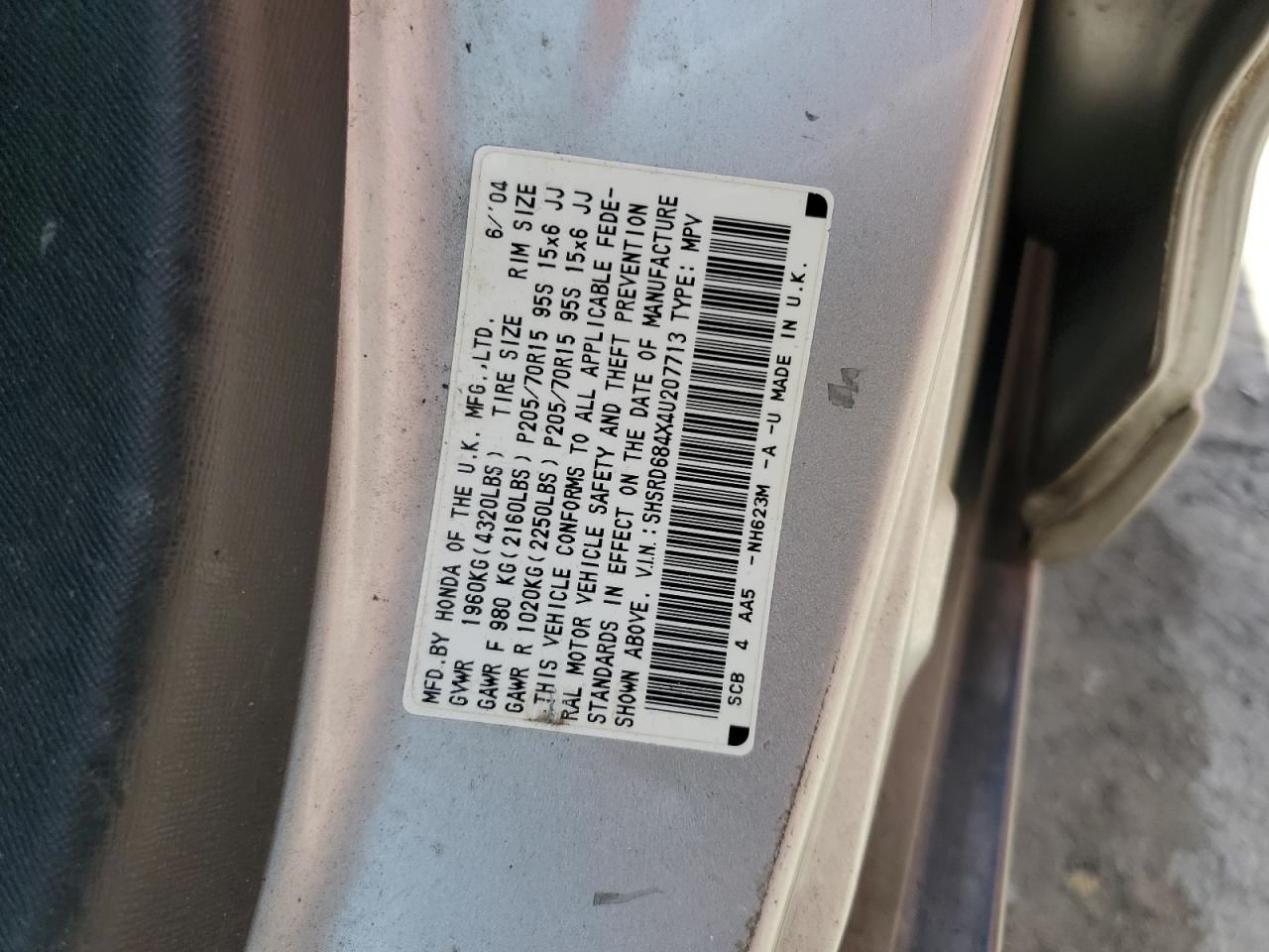 2004 Honda Cr-V Lx VIN: SHSRD684X4U207713 Lot: 61916415