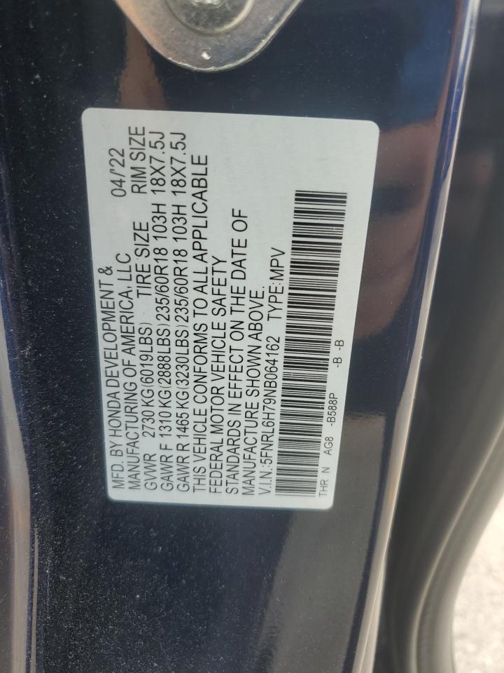 2022 Honda Odyssey Exl VIN: 5FNRL6H79NB064162 Lot: 61810775