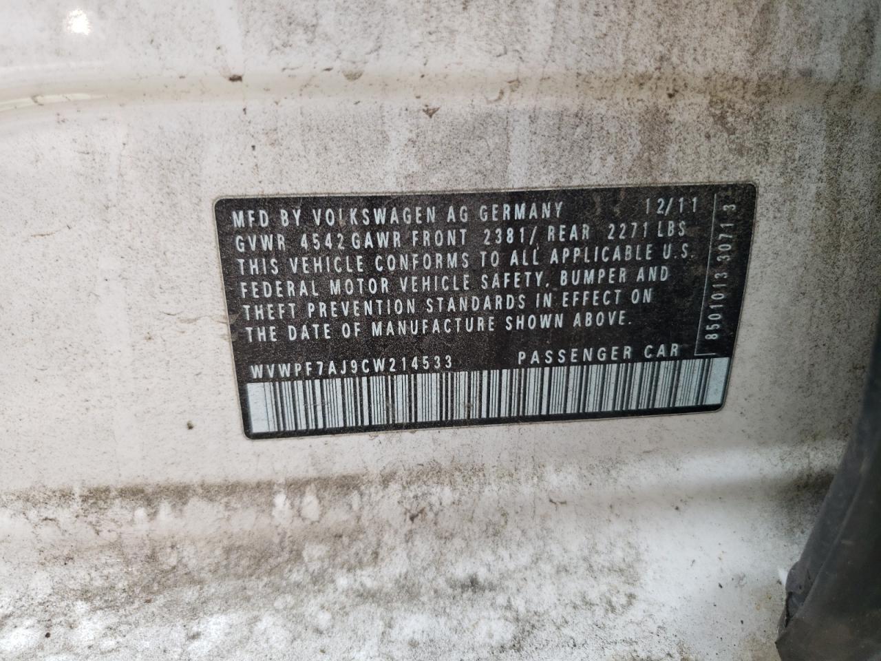 2012 Volkswagen Golf R VIN: WVWPF7AJ9CW214533 Lot: 58706945