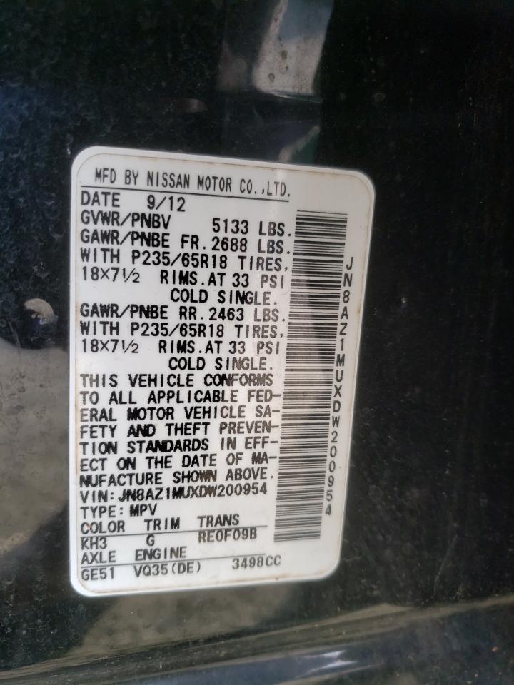 2013 Nissan Murano S VIN: JN8AZ1MUXDW200954 Lot: 60623585