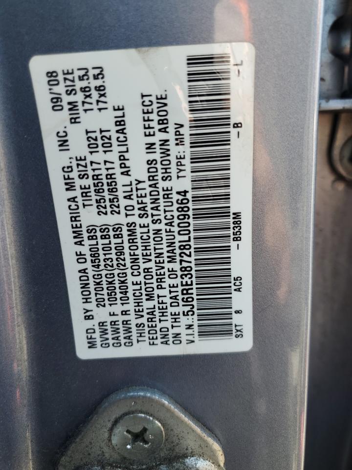 2008 Honda Cr-V Exl VIN: 5J6RE38728L009864 Lot: 58608555