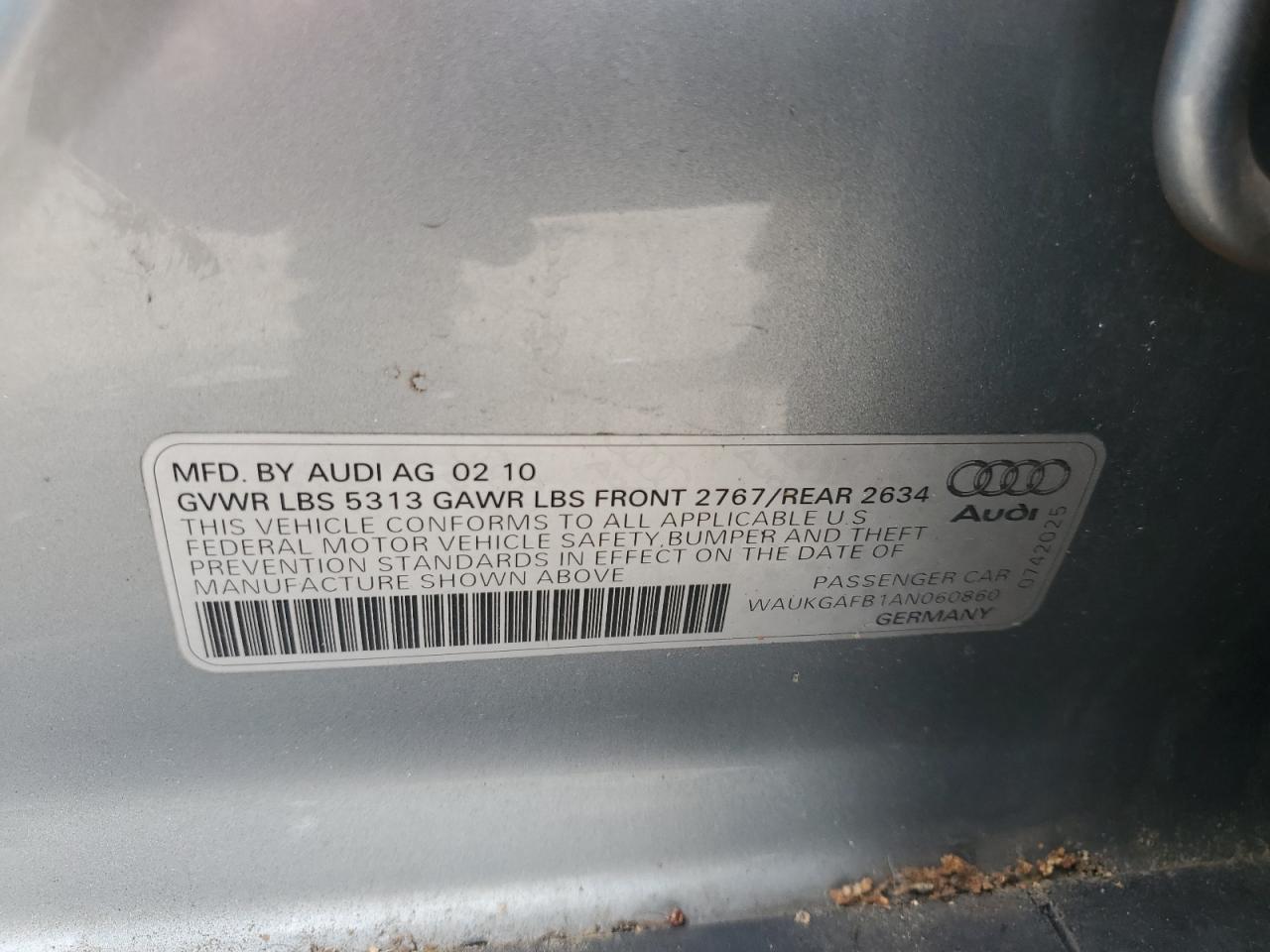 2010 Audi A6 Prestige VIN: WAUKGAFB1AN060860 Lot: 60971585