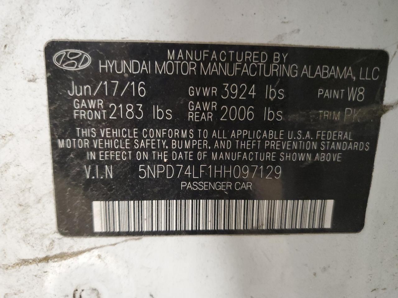 2017 Hyundai Elantra Se VIN: 5NPD74LF1HH097129 Lot: 61211165