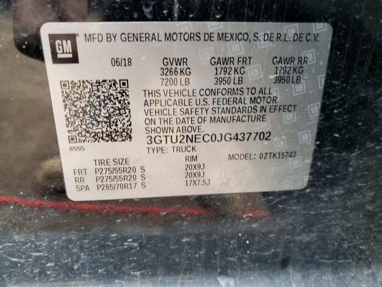 2018 GMC Sierra K1500 Slt VIN: 3GTU2NEC0JG437702 Lot: 61483285