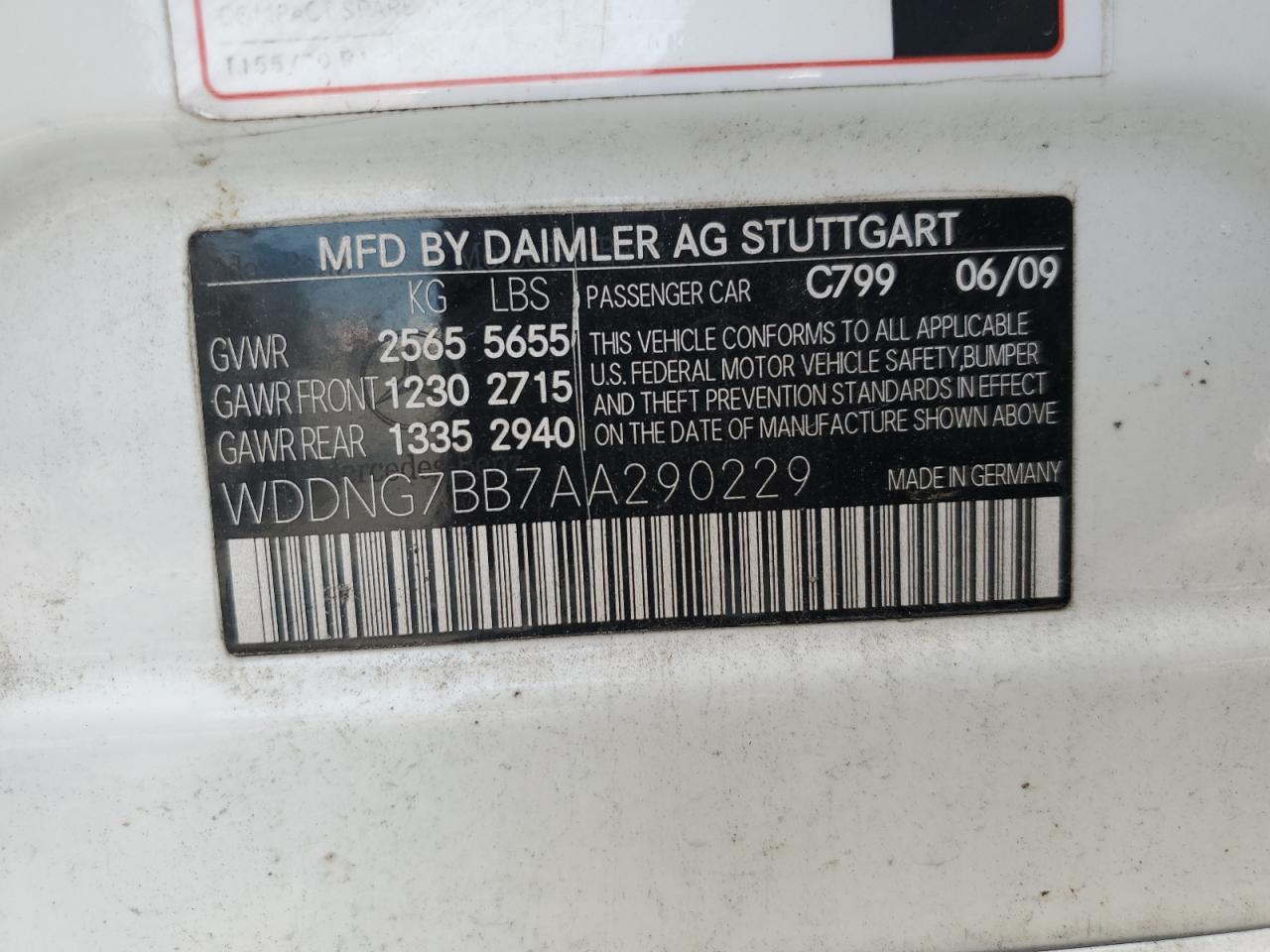 2010 Mercedes-Benz S 550 VIN: WDDNG7BB7AA290229 Lot: 59043885