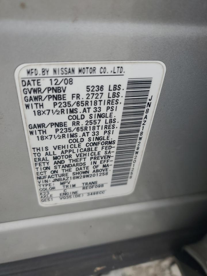 2009 Nissan Murano S VIN: JN8AZ18W29W201258 Lot: 62486975