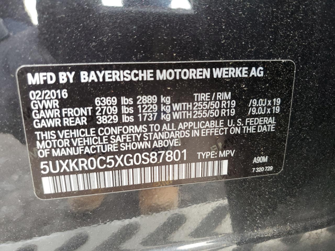 2016 BMW X5 xDrive35I VIN: 5UXKR0C5XG0S87801 Lot: 59906275
