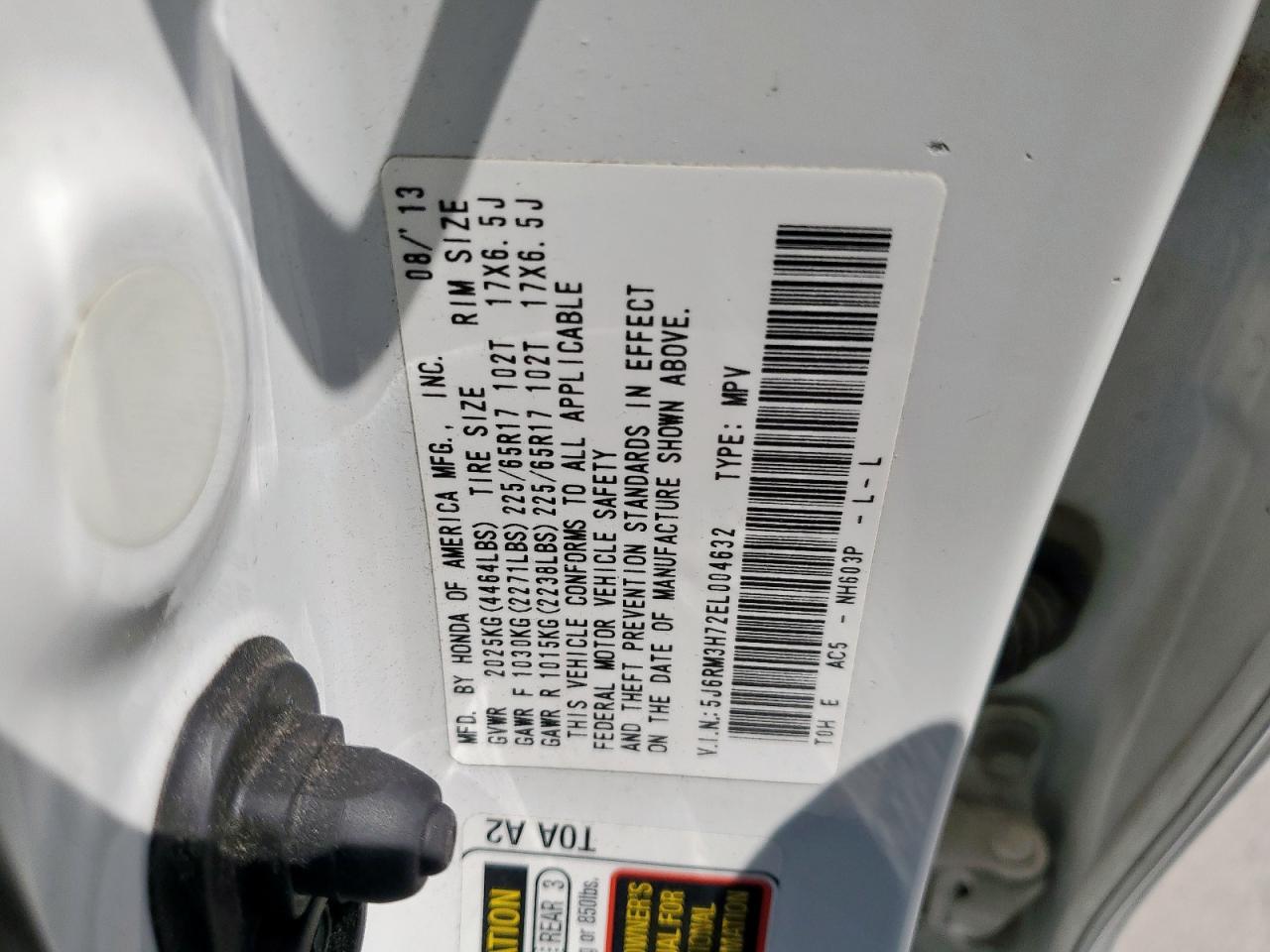 HONDA CRV 2014 VIN 5J6RM3H72EL004632 фото 12