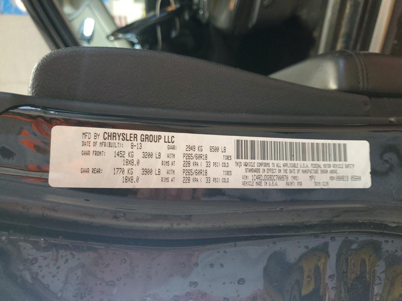 2013 Dodge Durango Crew VIN: 1C4RDJDG9DC700970 Lot: 60366105