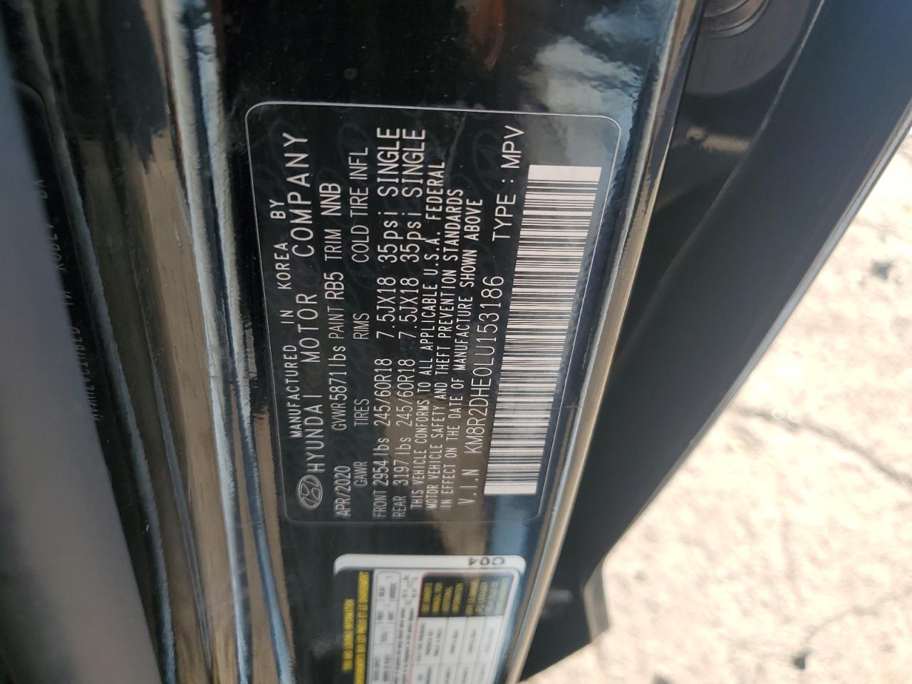 2020 Hyundai Palisade Sel VIN: KM8R2DHE0LU153186 Lot: 61962955