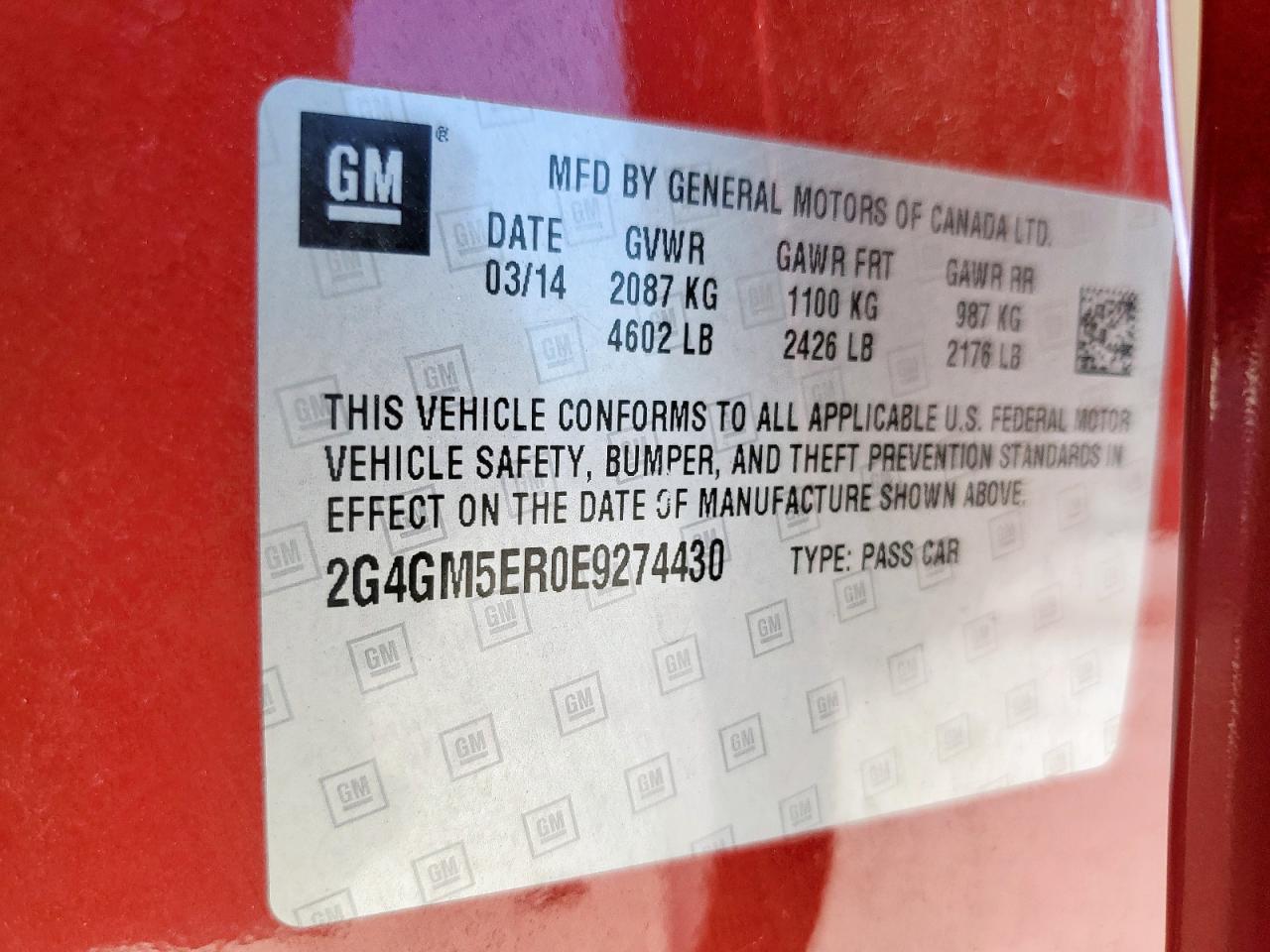 2014 Buick Regal Premium VIN: 2G4GM5ER0E9274430 Lot: 62279325
