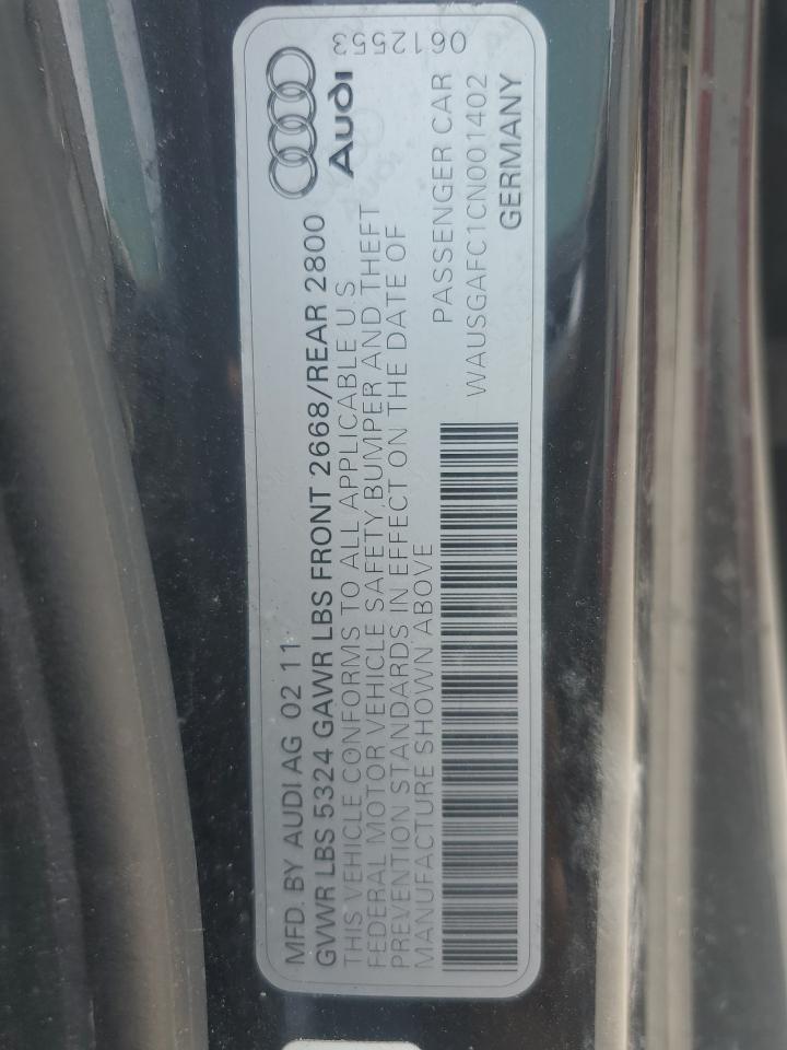 2012 Audi A7 Prestige VIN: WAUSGAFC1CN001402 Lot: 59048065