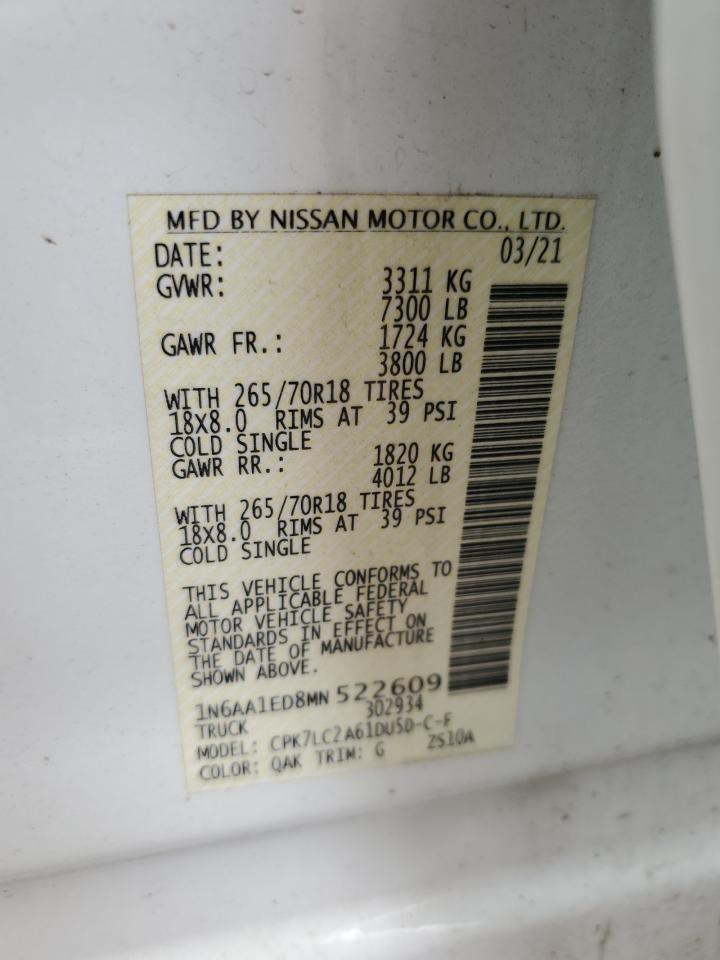 2021 Nissan Titan Sv VIN: 1N6AA1ED8MN522609 Lot: 59760085