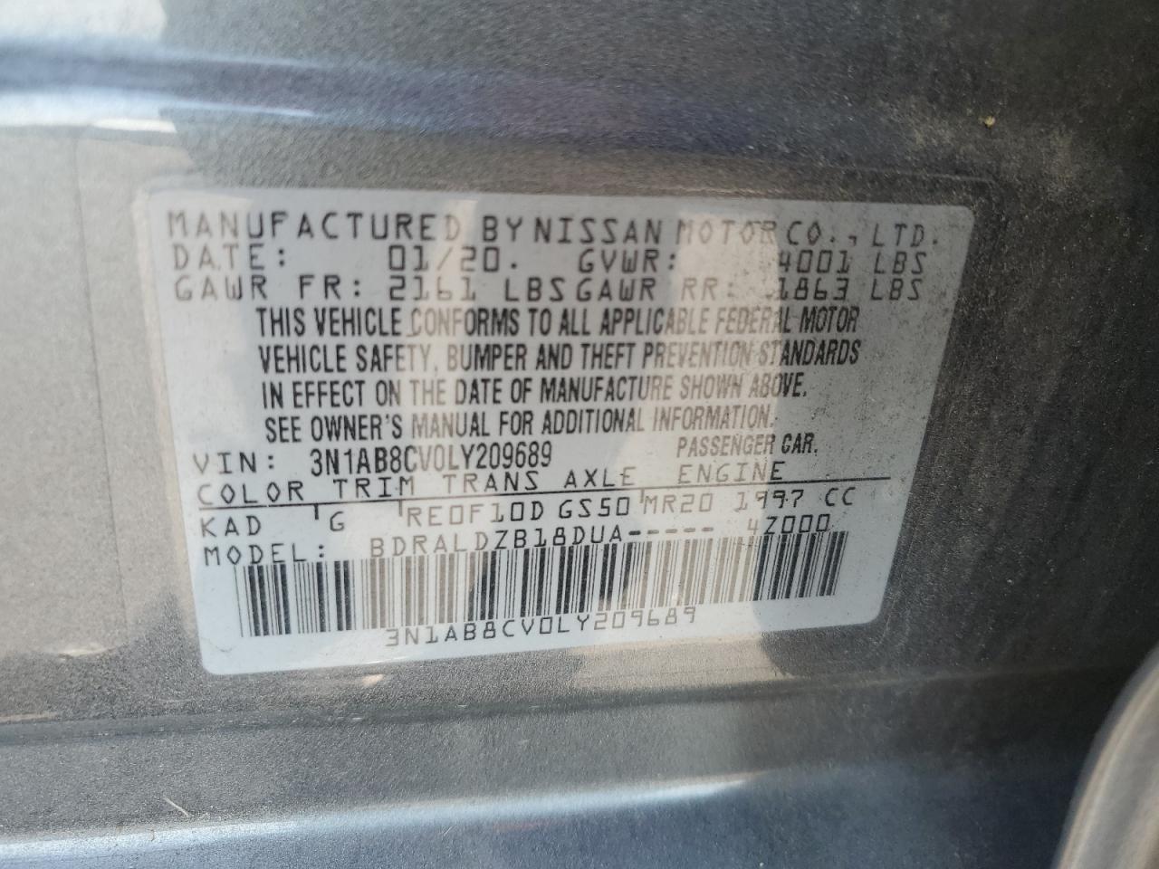 2020 Nissan Sentra Sv VIN: 3N1AB8CV0LY209689 Lot: 62507295