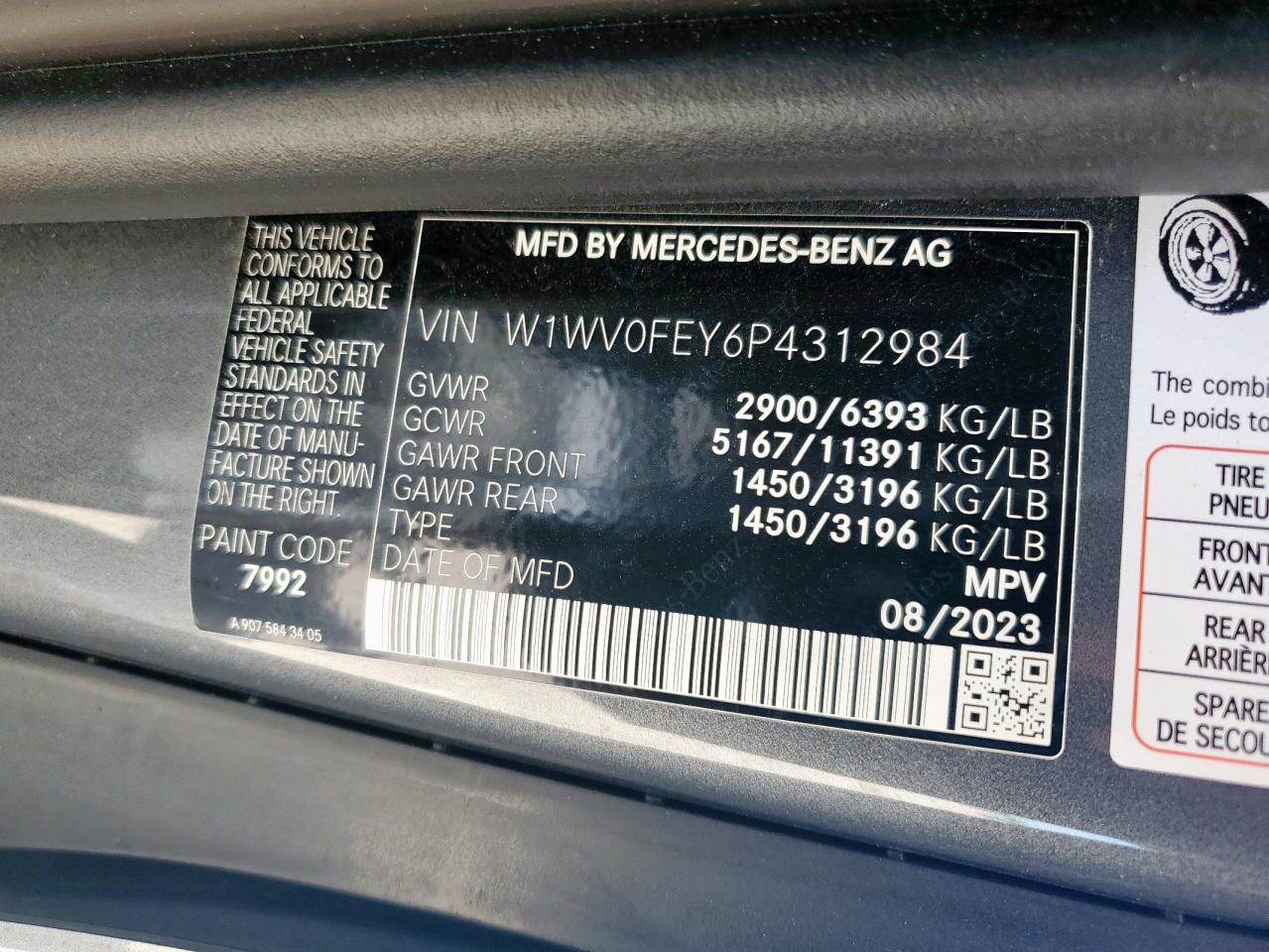 2023 Mercedes-Benz Metris VIN: W1WV0FEY6P4312984 Lot: 61163905