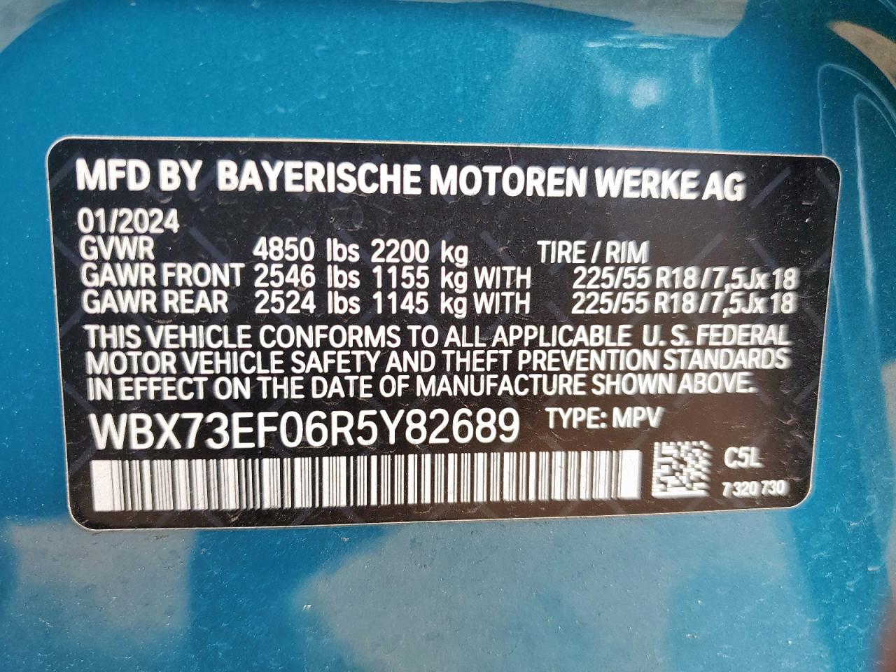 2024 BMW X1 xDrive28I VIN: WBX73EF06R5Y82689 Lot: 61929895