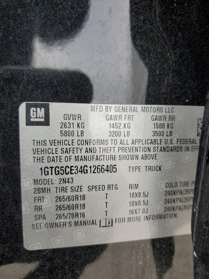 2016 GMC Canyon Sle VIN: 1GTG5CE34G1266405 Lot: 62569705