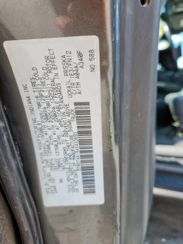 2004 Toyota Tundra Double Cab Sr5 VIN: 5TBDT44184S433693 Lot: 62966365