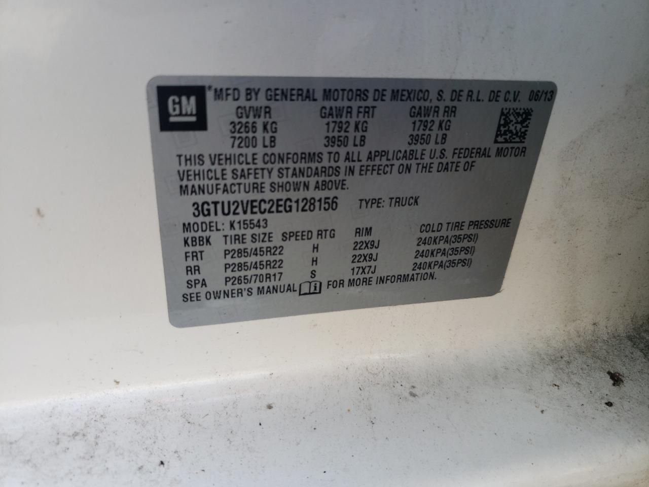 GMC SIERRA 2014 VIN 3GTU2VEC2EG128156 фото 12