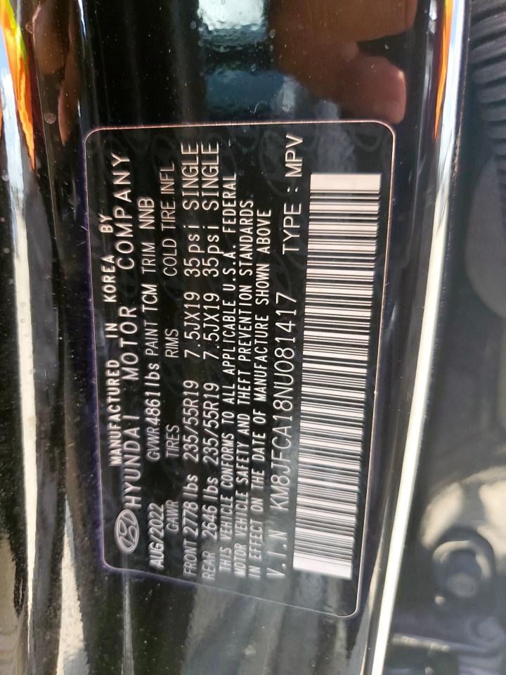 2022 Hyundai Tucson Sel Convenience VIN: KM8JFCA18NU081417 Lot: 62713475