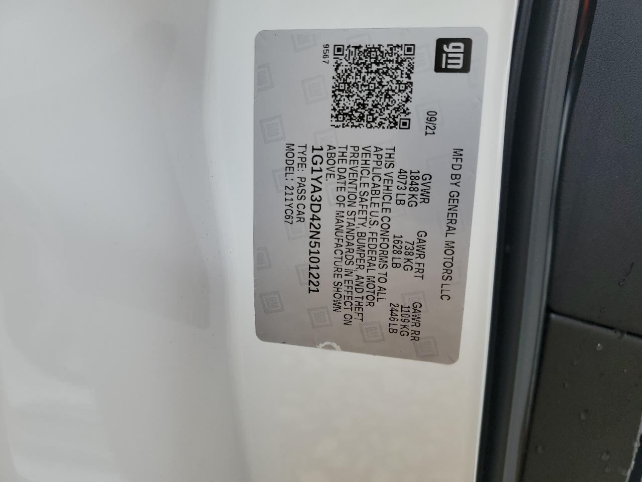 2022 Chevrolet Corvette Stingray 1Lt VIN: 1G1YA3D42N5101221 Lot: 60999375