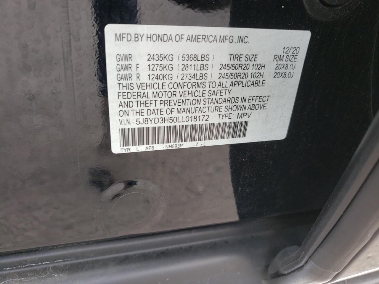2020 Acura Mdx Technology VIN: 5J8YD3H50LL018172 Lot: 62279265