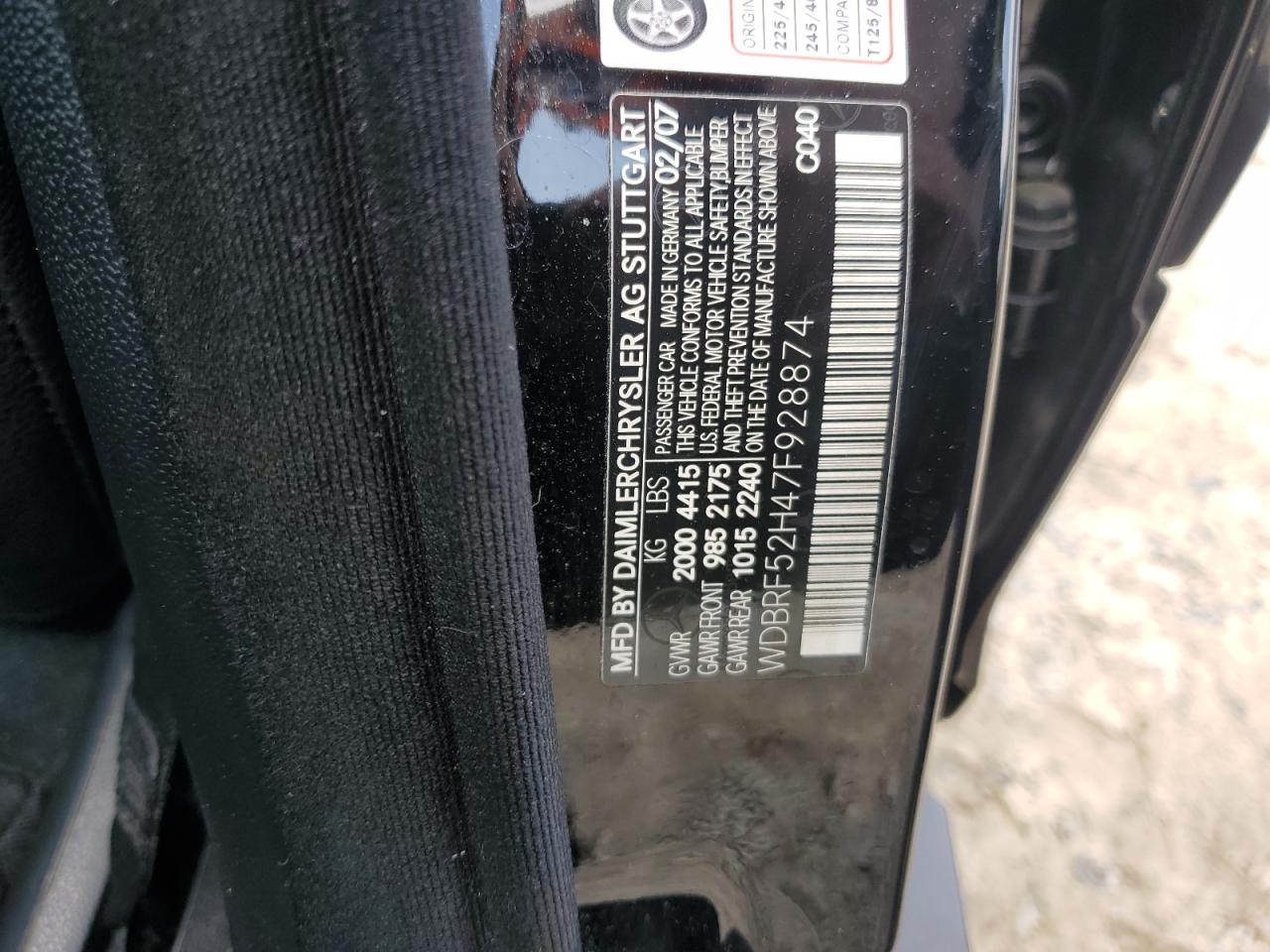 2007 Mercedes-Benz C 230 VIN: WDBRF52H47F928874 Lot: 60215445