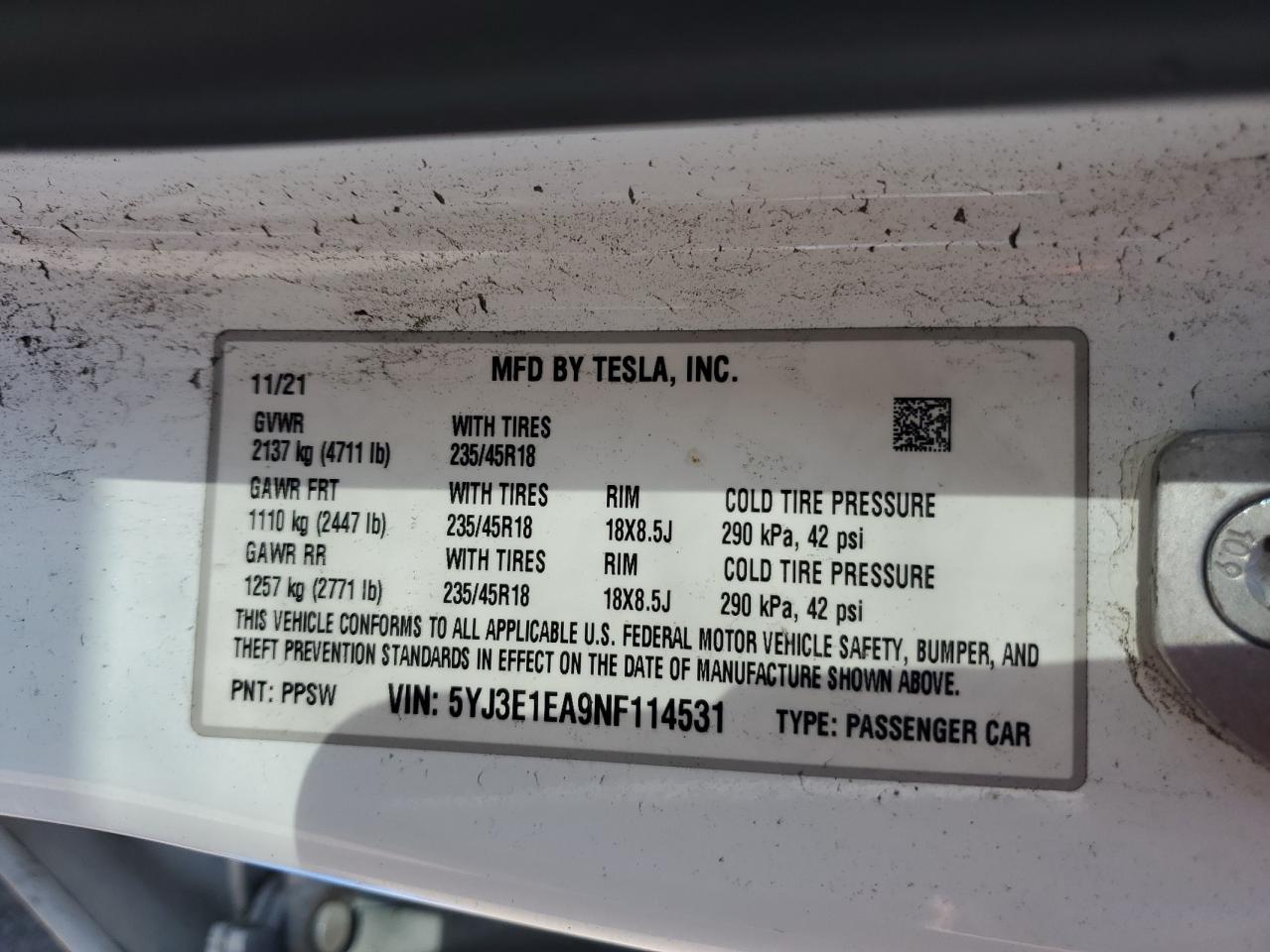 2022 Tesla Model 3 VIN: 5YJ3E1EA9NF114531 Lot: 62323505