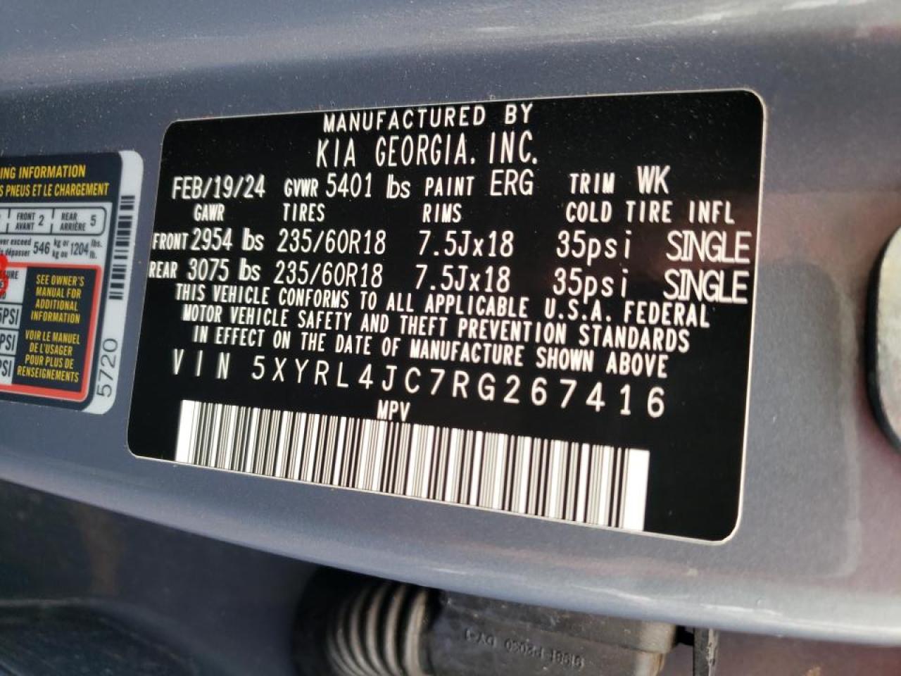KIA SORENTO 2024 VIN 5XYRL4JC7RG267416 zdjęcie 13