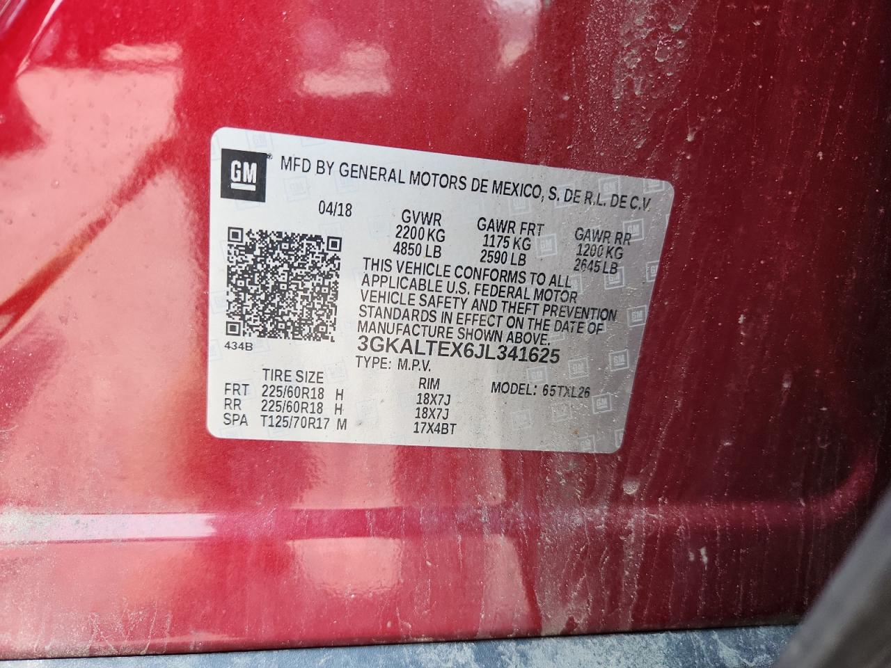 2018 GMC Terrain Sle VIN: 3GKALTEX6JL341625 Lot: 59138075