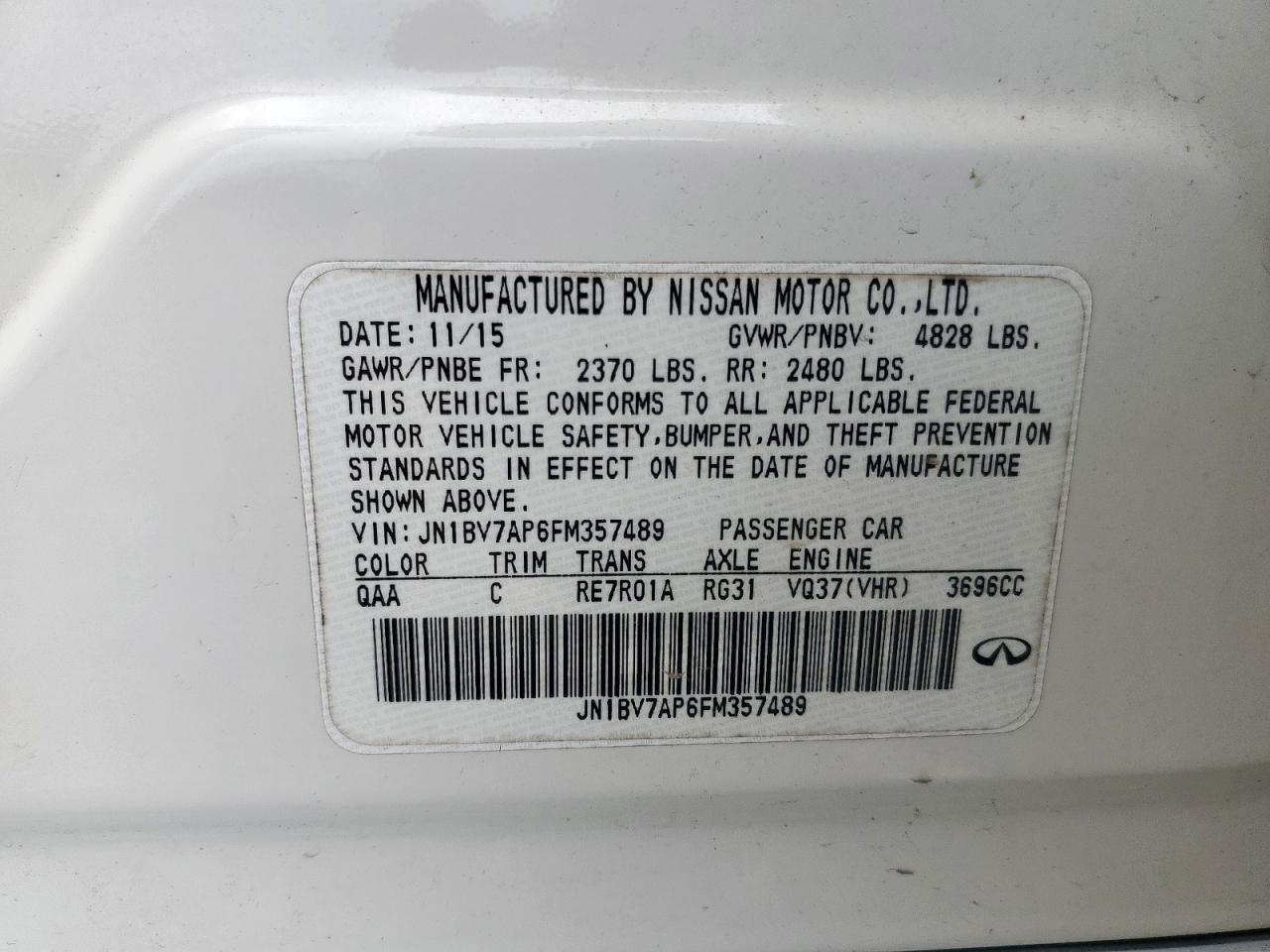 2015 Infiniti Q50 Base VIN: JN1BV7AP6FM357489 Lot: 85745965