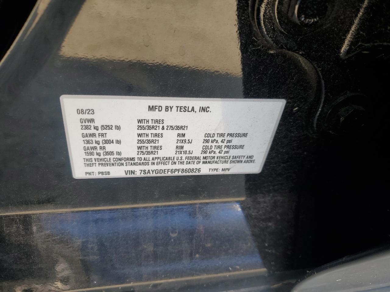 2023 Tesla Model Y VIN: 7SAYGDEF6PF860826 Lot: 60297665