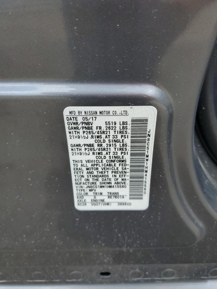2017 Infiniti Qx70 VIN: JN8CS1MW1HM415560 Lot: 61670275
