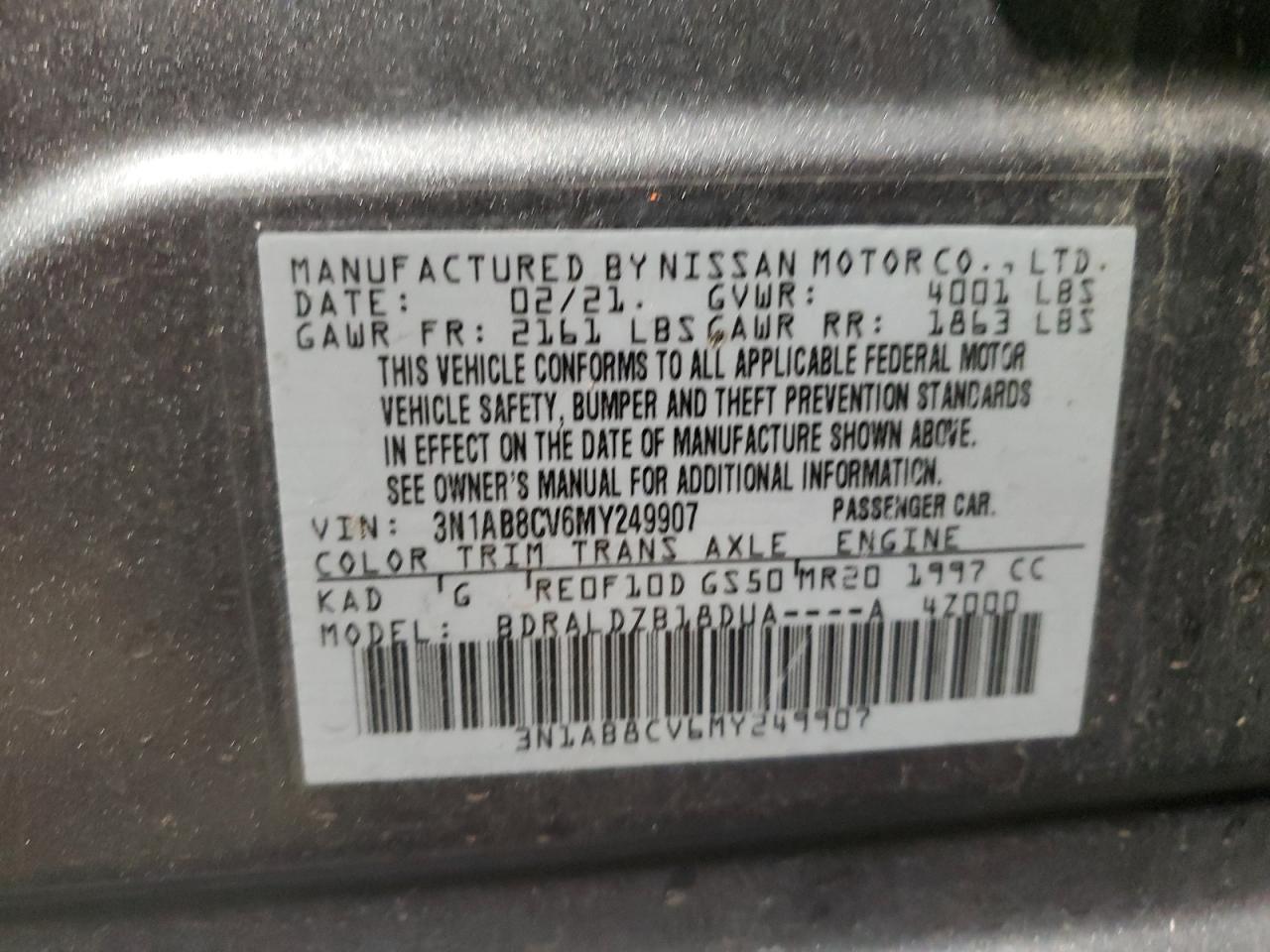 2021 Nissan Sentra Sv VIN: 3N1AB8CV6MY249907 Lot: 59872575