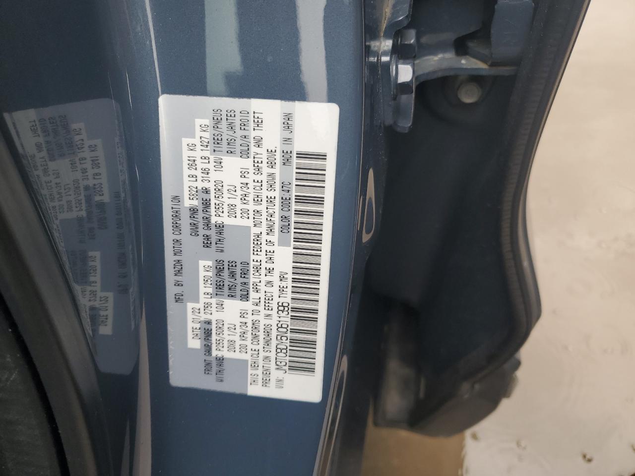 2022 Mazda Cx-9 Grand Touring VIN: JM3TCBDY5N0611396 Lot: 61354825