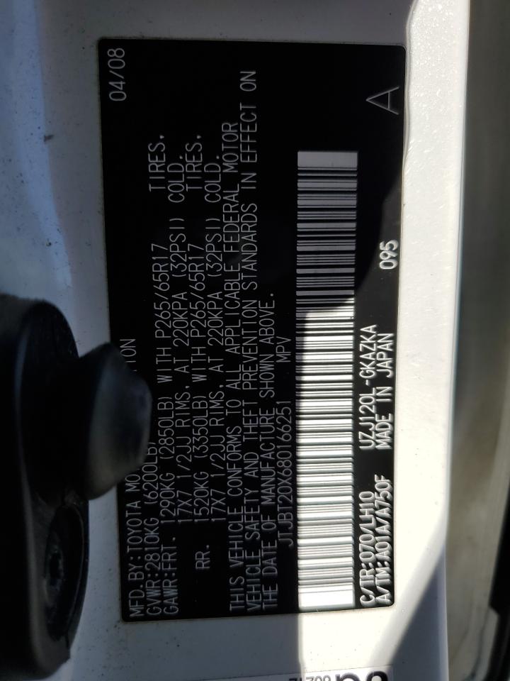 2008 Lexus Gx 470 VIN: JTJBT20X680166251 Lot: 61870195