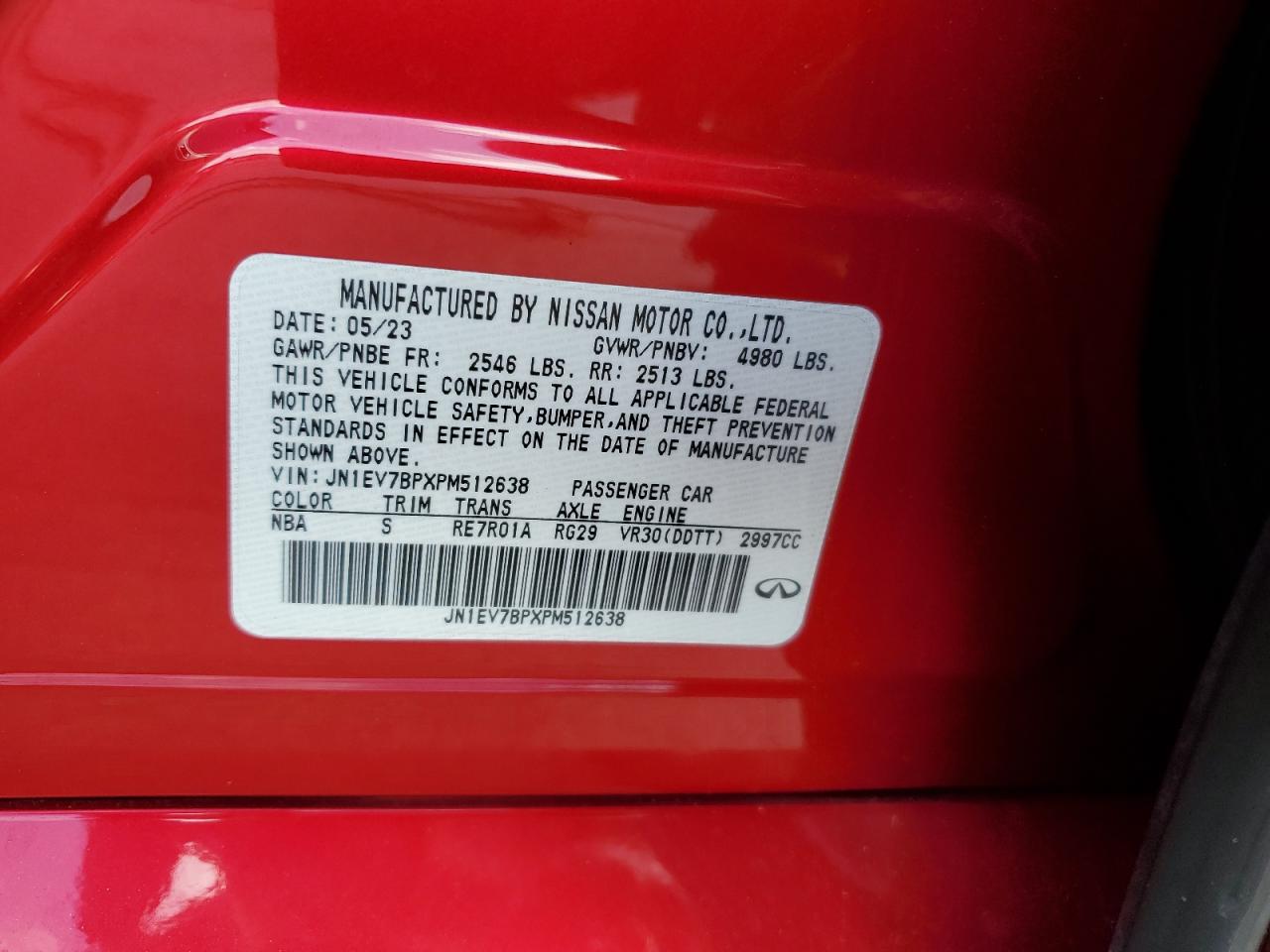 2023 Infiniti Q50 Luxe VIN: JN1EV7BPXPM512638 Lot: 60430255