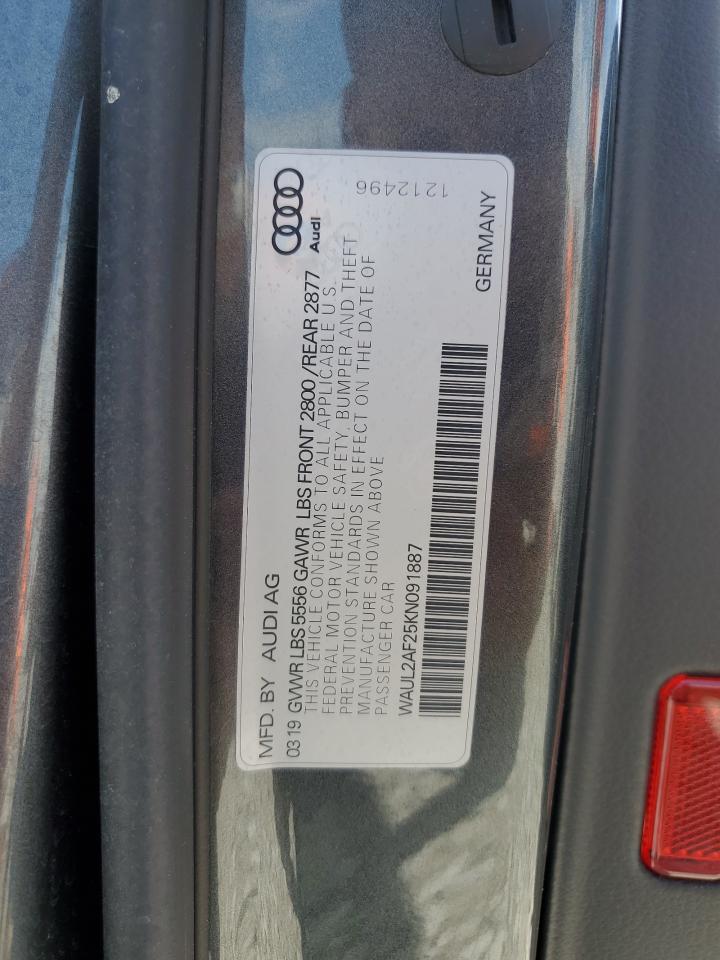 2019 Audi A6 Premium Plus VIN: WAUL2AF25KN091887 Lot: 61191015